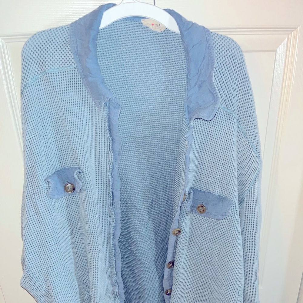 Blue Waffle Knit Shacket